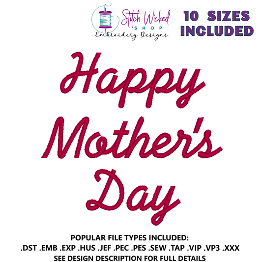 Happy Mother's Day Script Machine Embroidery Design