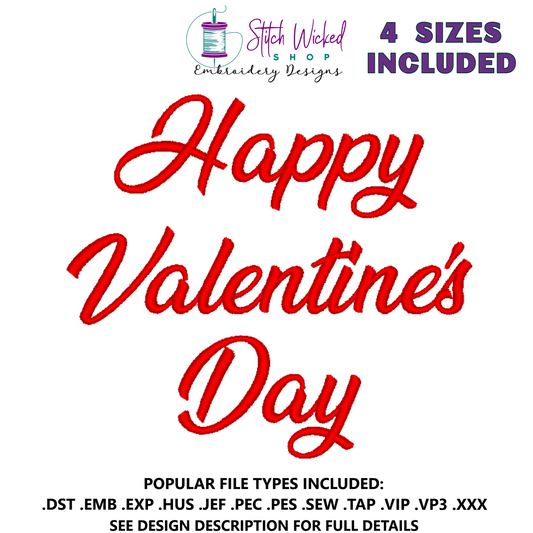 Happy Valentine's Day Script Machine Embroidery Design