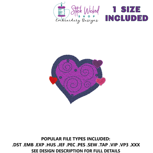 Heart Swirls Machine Embroidery Design - Stitch Wicked Shop