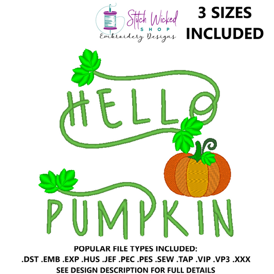 Hello Pumpkin Machine Embroidery Design