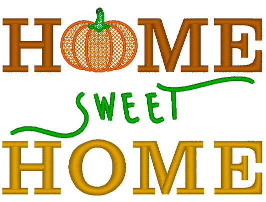 Home Sweet Home Fall Pattern Pumpkin Sketch Machine Embroidery Design