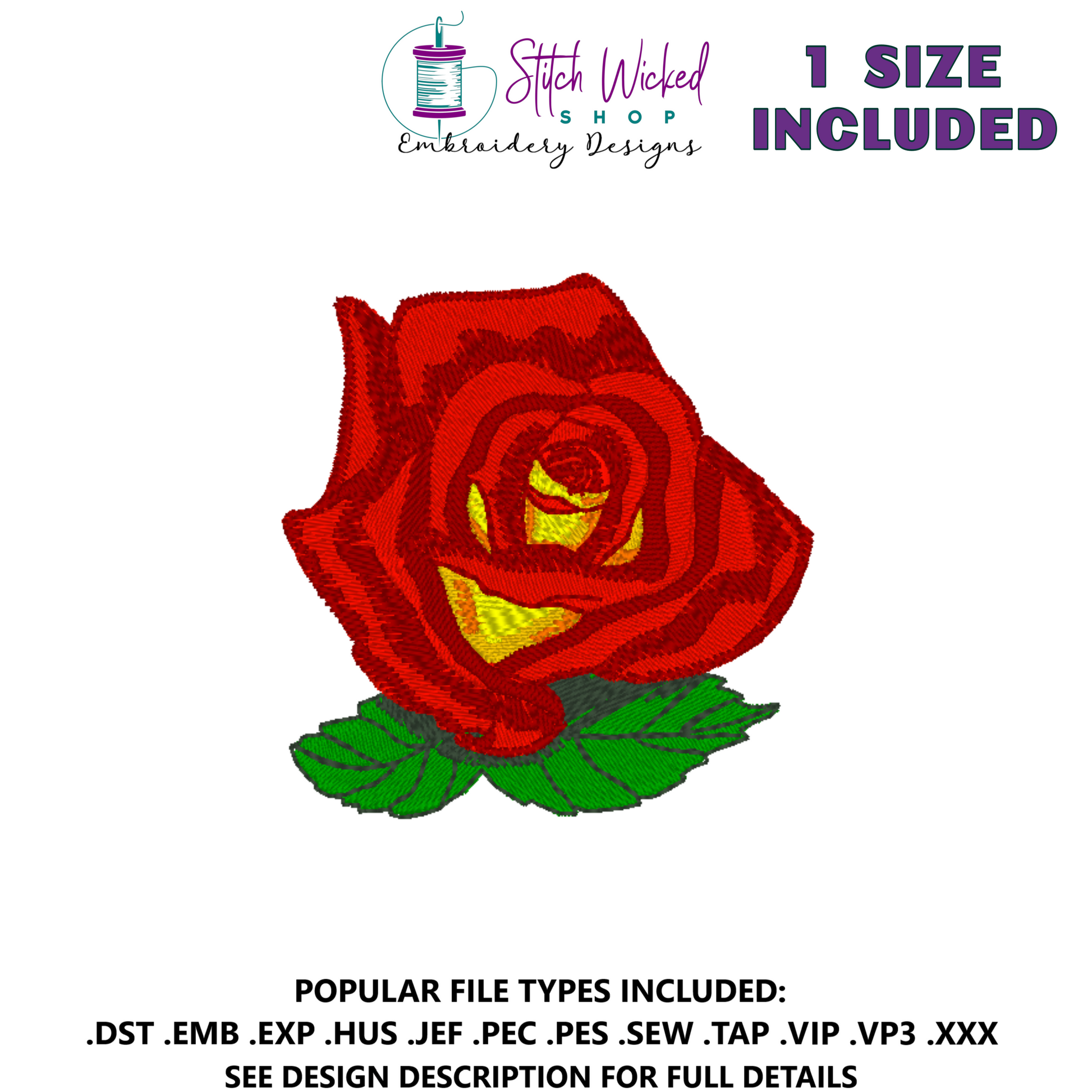 Hybrid Tea Rose Machine Embroidery Design - Stitch Wicked Shop