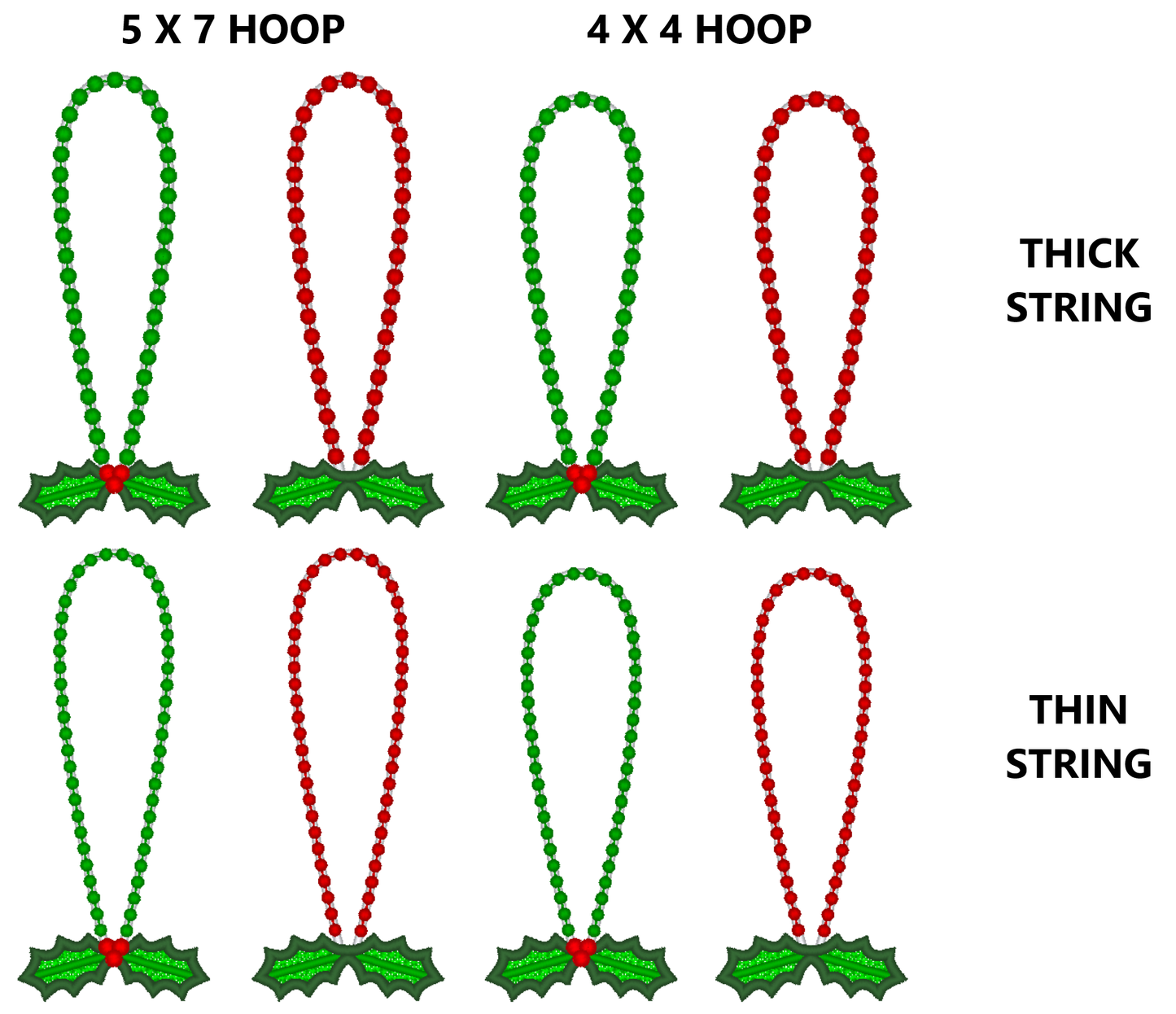 Christmas Ornament Hanger Free Standing Lace Embroidery Design, Holly Berries FSL