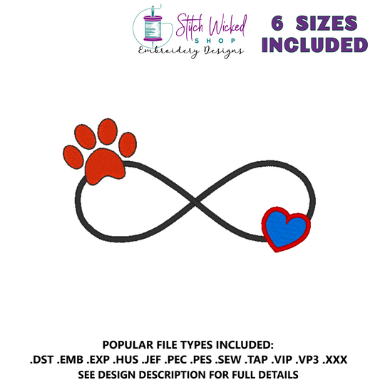 Puppy Dog Paw Print Heart Infinite Machine Embroidery Design - Stitch Wicked Shop