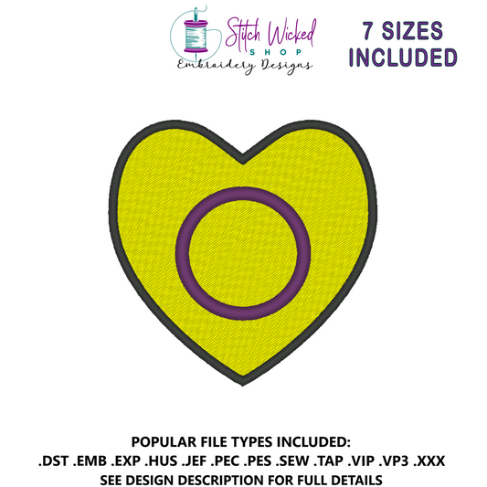 Intersex Pride Flag Heart Embroidery Design, Heart Pride Flag Patch, 7 Sizes Included