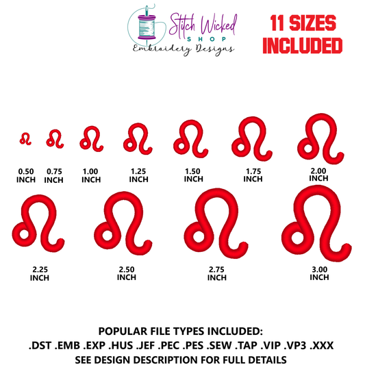 Leo Mini Satin Stitch Zodiac Symbol Embroidery Design