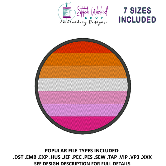 Lesbian Circle Pride Flag Embroidery Design, Circle Pride Flag Patch, 7 Sizes Included
