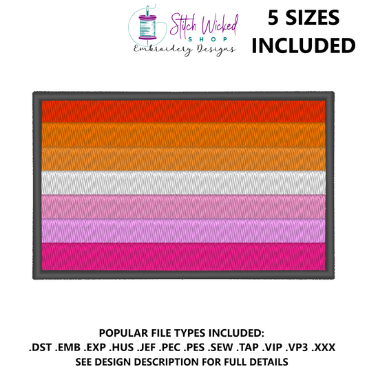 Lesbian Pride Flag Machine Embroidery Design, LGBTQ Pride Flag