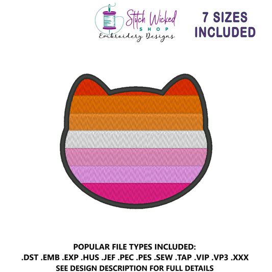 Lesbian Purride Flag Embroidery Design, Cat Pride Flag Patch, 7 Sizes Included