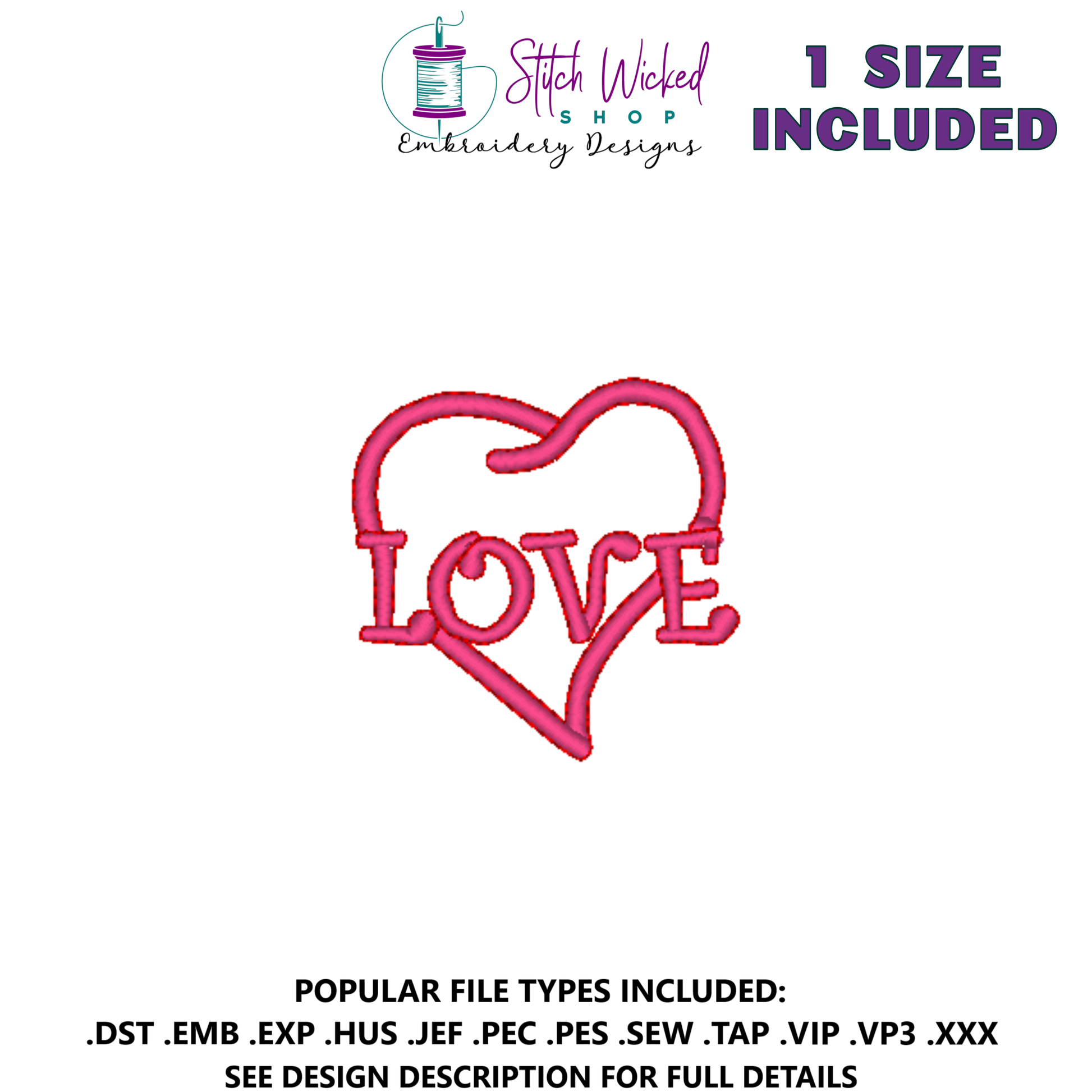 Love Heart Machine Embroidery Design - Stitch Wicked Shop