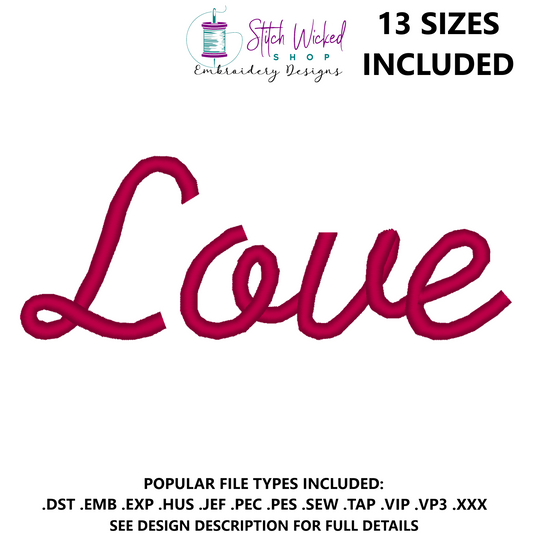 Love Script Valentines Day Machine Embroidery Design