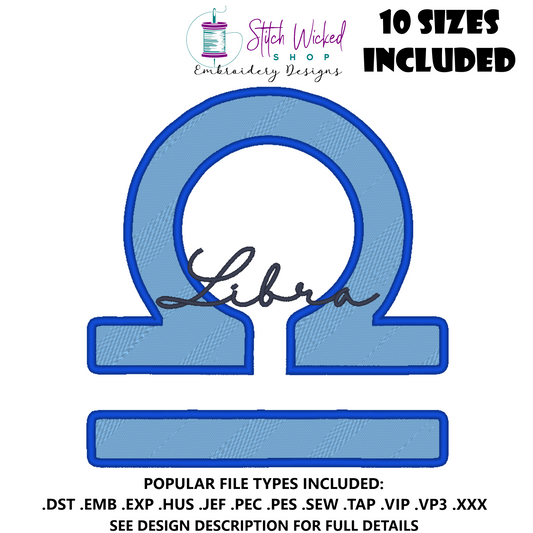 Libra Zodiac Embroidery Design, Astrology Script Design