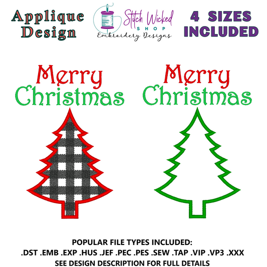 Merry Christmas Applique Christmas Tree Machine Embroidery Design