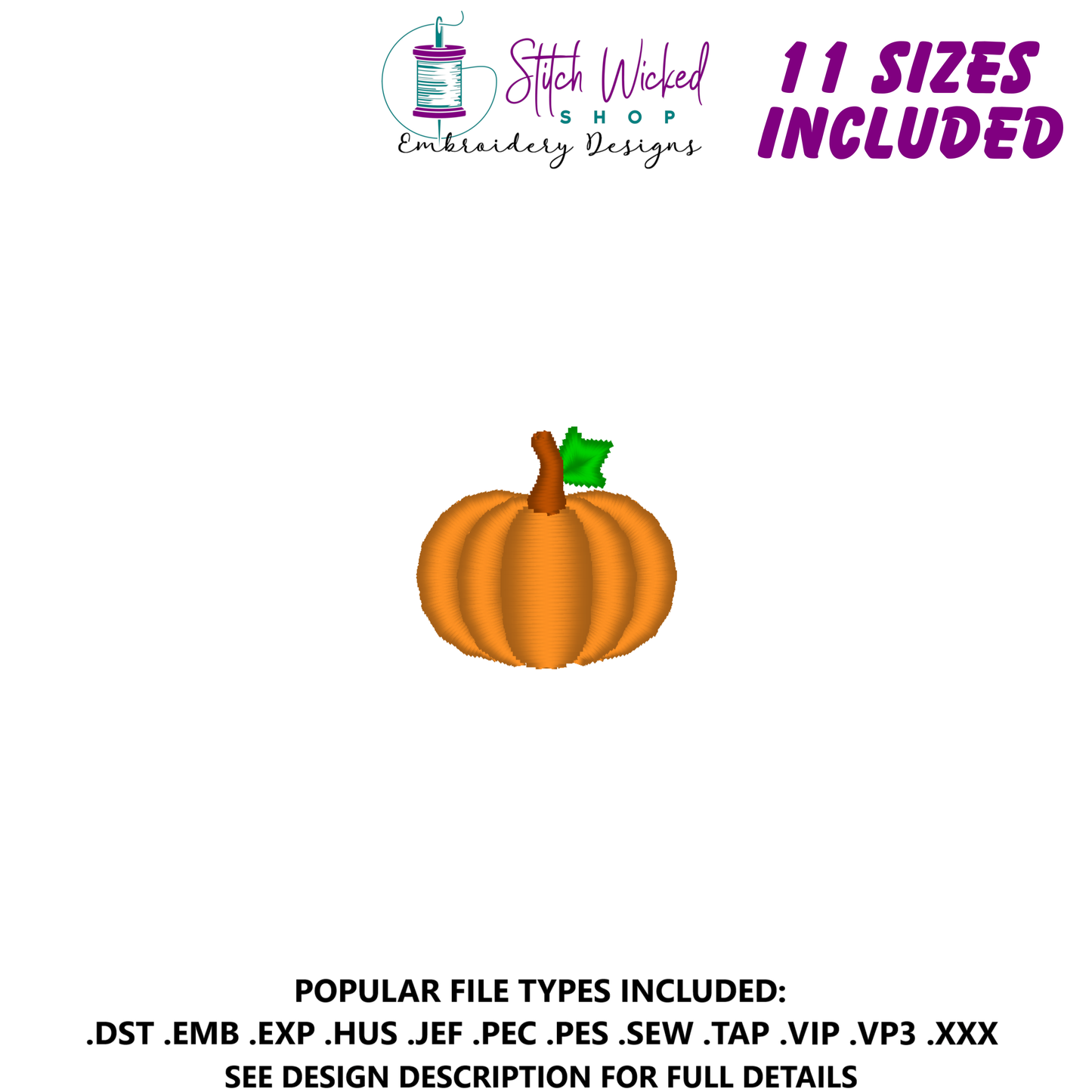 Mini Satin Stitch Pumpkin Embroidery Design