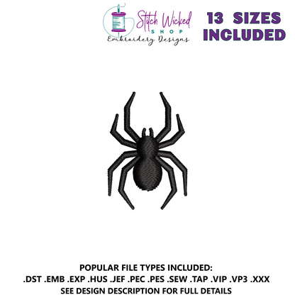 Mini Satin Stitch Spider Embroidery Design, 13 Sizes Included