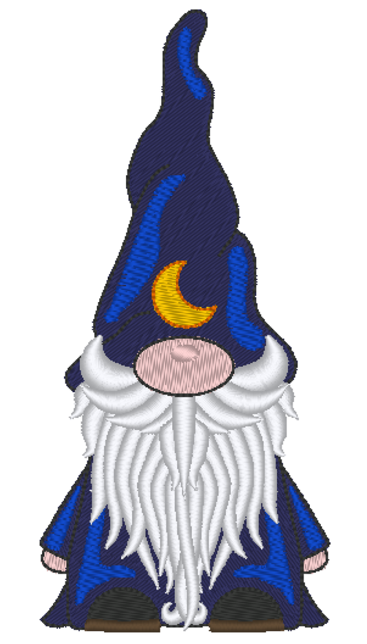 Gnome Machine Embroidery Design, Gnome with Moon Wizard Hat