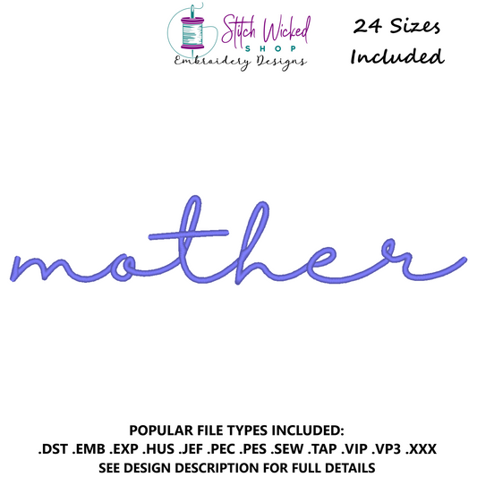 Mother Script Sweatshirt Embroidery Design