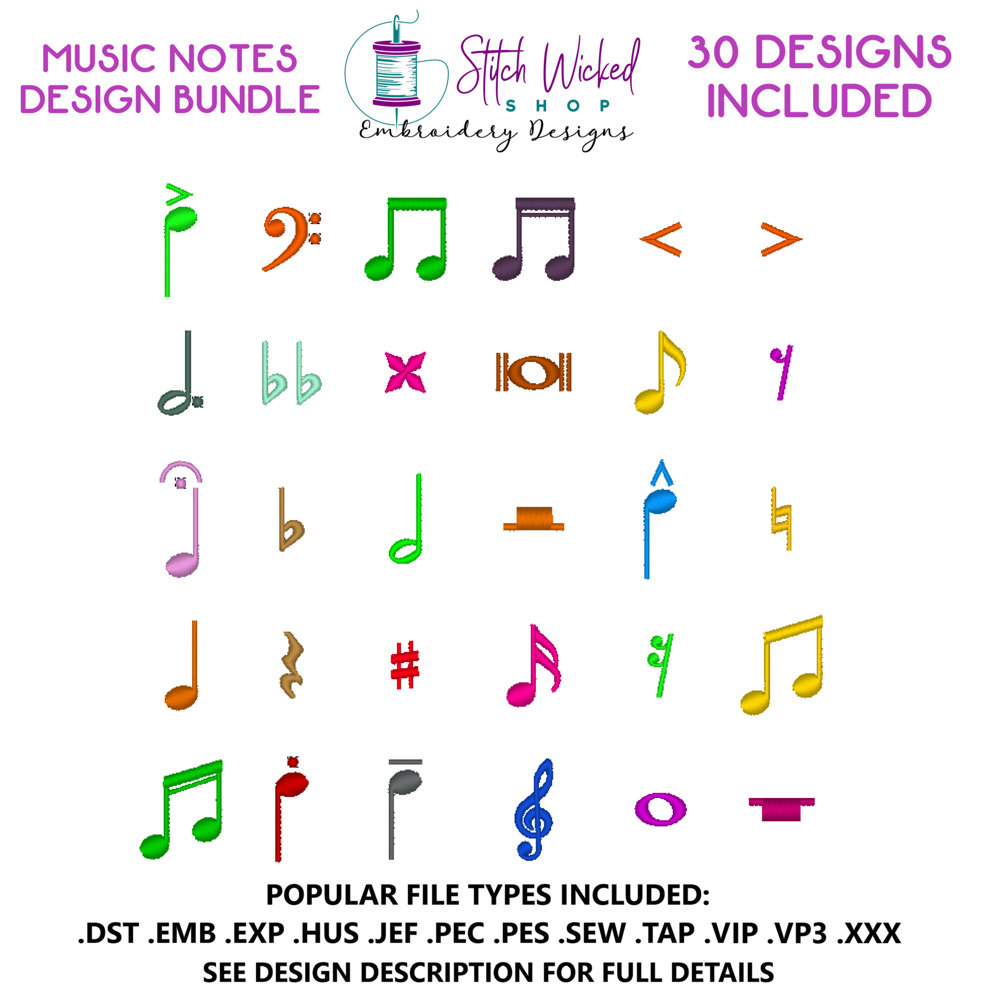 Music Notes Embroidery Design Bundle, Mini Music Notes Embroidery Desi ...