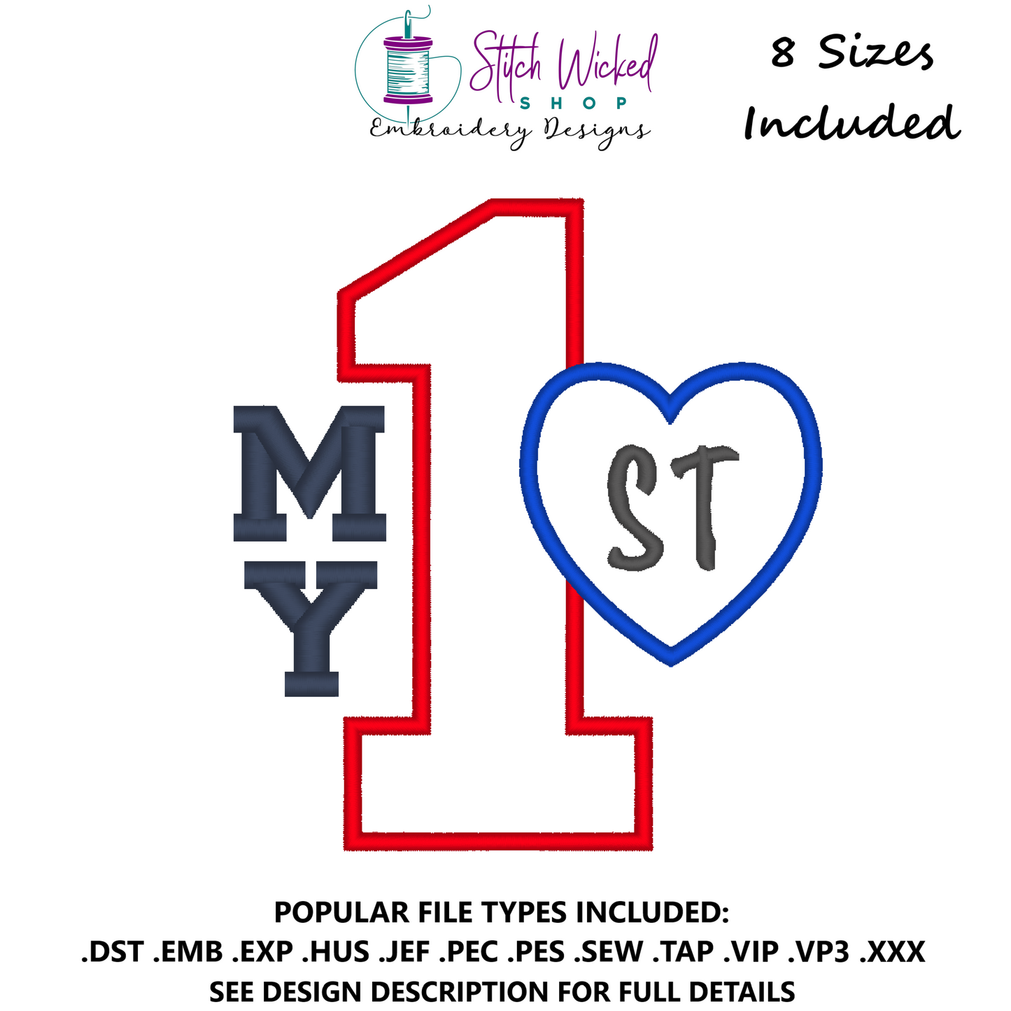 My First With Applique Heart Embroidery Design, My First Applique Design, Machine Embroidery Design, Celebration Embroidery Design