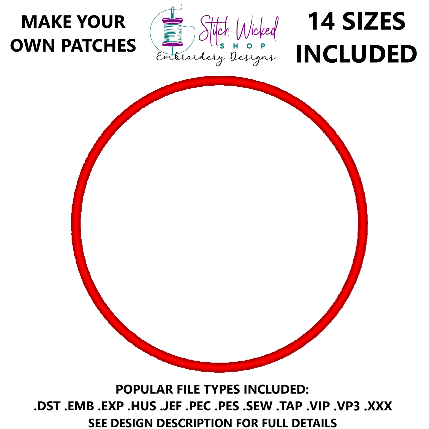 Circle Patch Border Machine Embroidery Design Set, 14 Sizes Included