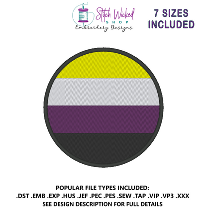 Nonbinary Circle Pride Flag Embroidery Design, Circle Pride Flag Patch, 7 Sizes Included