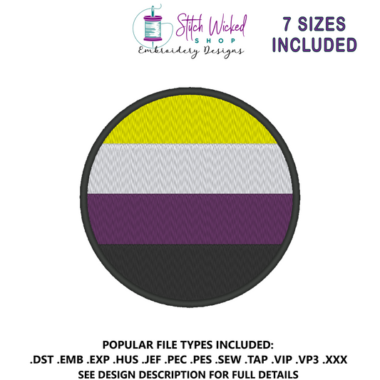 Nonbinary Circle Pride Flag Embroidery Design, Circle Pride Flag Patch, 7 Sizes Included