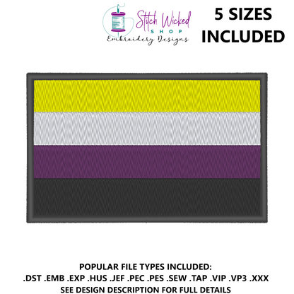 Nonbinary Pride Flag Machine Embroidery Design, LGBTQ Pride Flag
