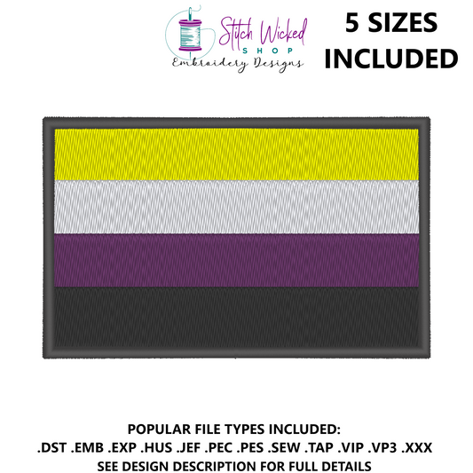 Nonbinary Pride Flag Machine Embroidery Design, LGBTQ Pride Flag