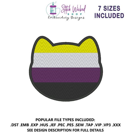 Nonbinary Purride Flag Embroidery Design, Cat Pride Flag Patch, 7 Sizes Included