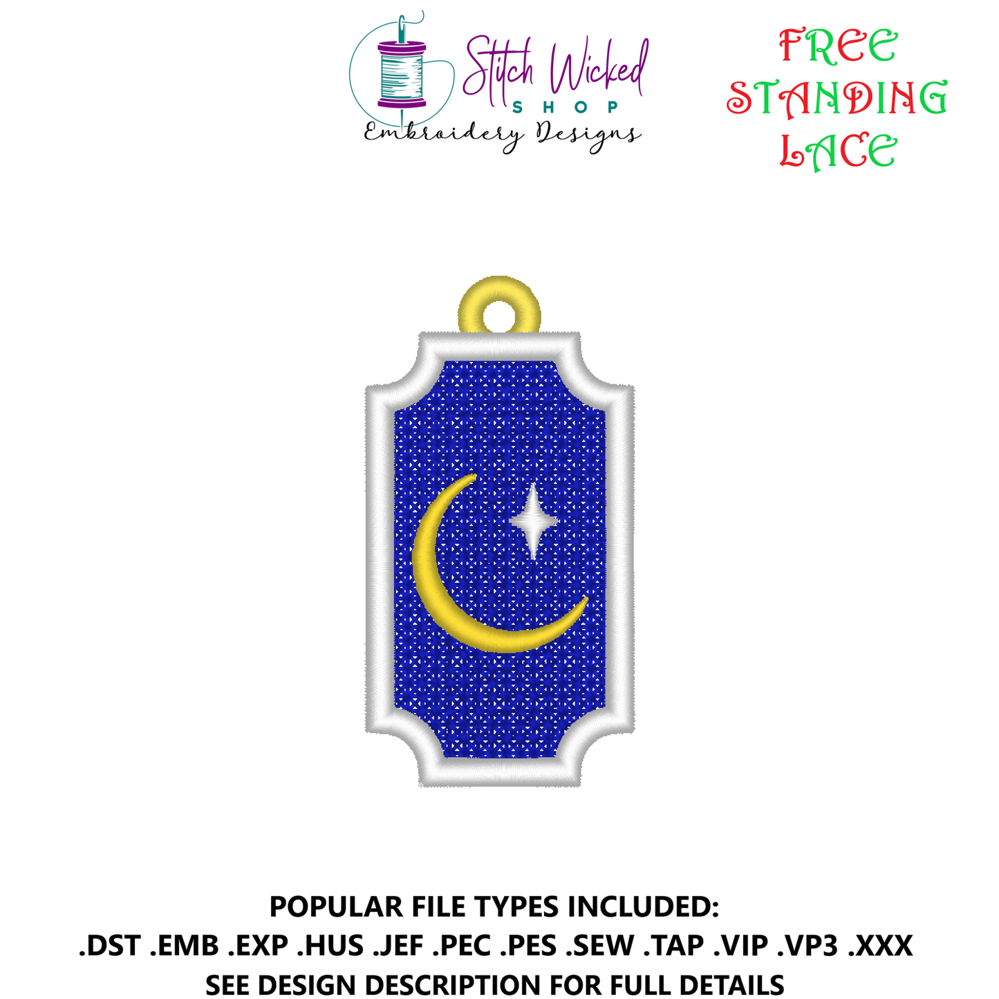 Free Standing Lace North Star Christmas Gift Tag Ornament Machine Embroidery Design (Copy)