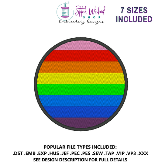 Original Circle Pride Flag Embroidery Design, Circle Pride Flag Patch, 7 Sizes Included
