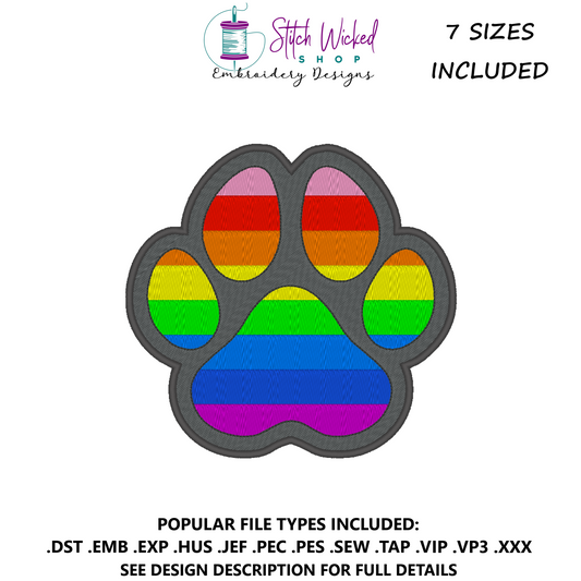 Original Pride Flag Puppy Dog Paw Print Machine Embroidery Design