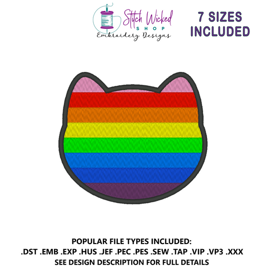 Original Purride Flag Embroidery Design, Cat Pride Flag Patch, 7 Sizes Included