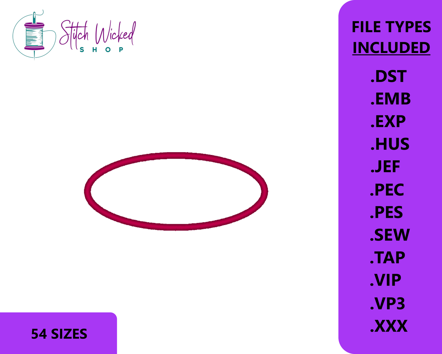 Oval Patch Border Machine Embroidery File Set, 54 Sizes Included