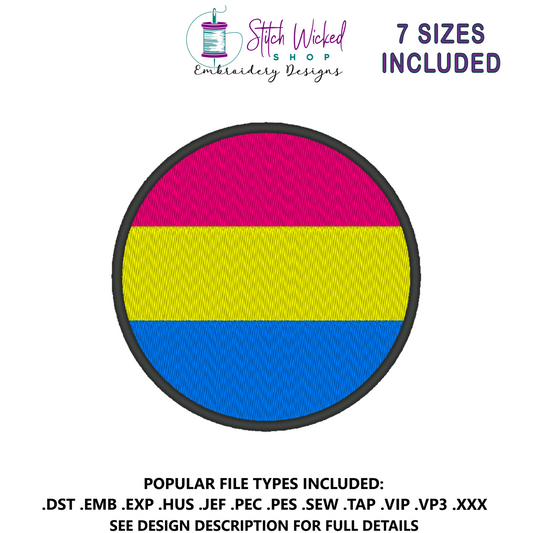Pansexual Circle Pride Flag Embroidery Design, Circle Pride Flag Patch, 7 Sizes Included