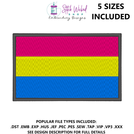 Pansexual Pride Flag Machine Embroidery Design, LGBTQ Pride Flag
