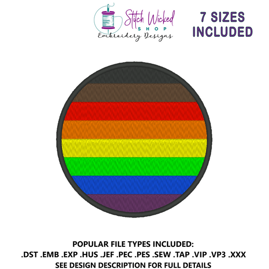 Philadelphia Circle Pride Flag Embroidery Design, Circle Pride Flag Patch, 7 Sizes Included