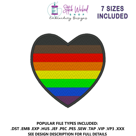 Philadelphia Pride Flag Heart Embroidery Design, Heart Pride Flag Patch, 7 Sizes Included