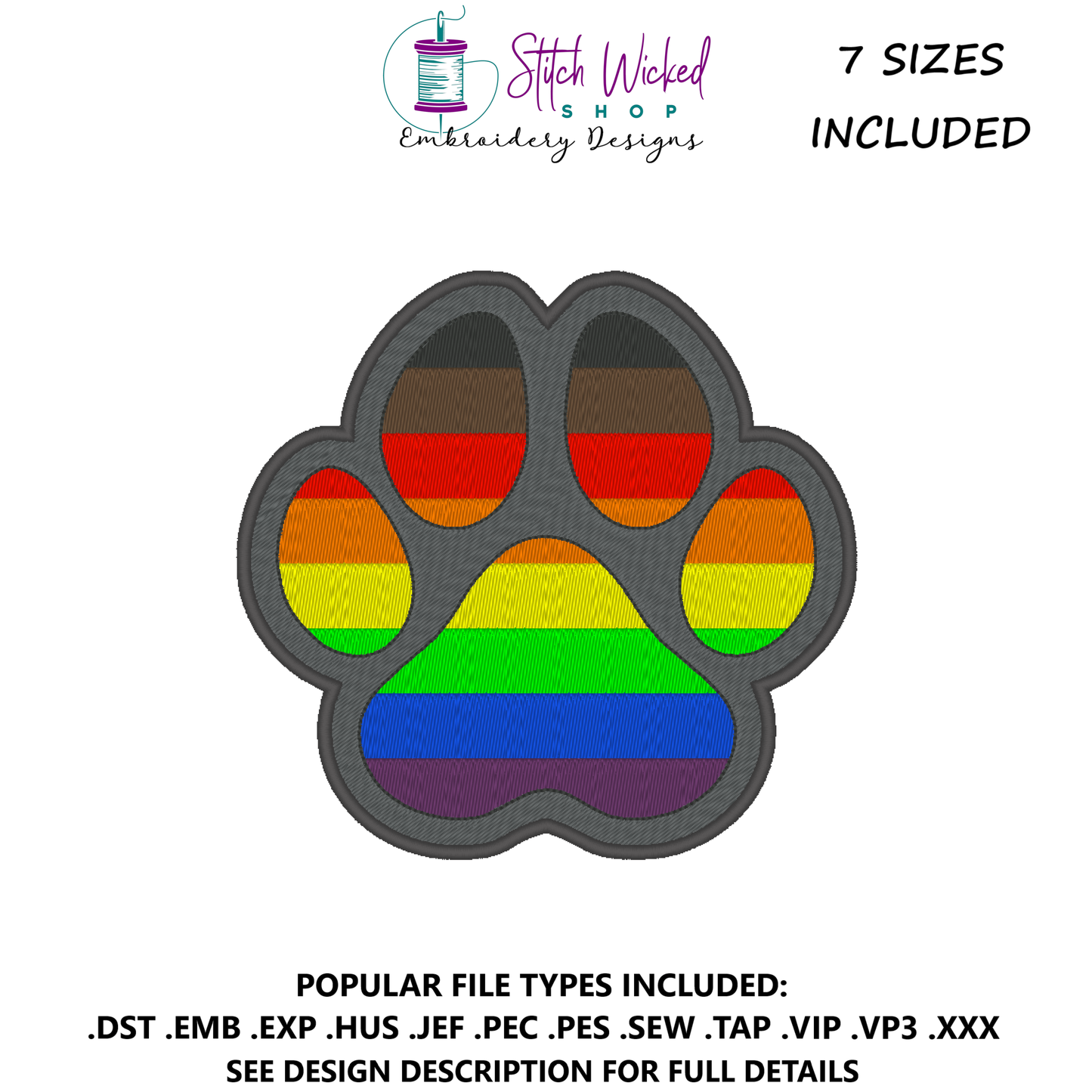 Philadelphia Pride Flag Paw Print Machine Embroidery Design, Pride Flag Embroidery Design, LGBTQ Embroidery Design, Flag Embroidery, 7 Sizes