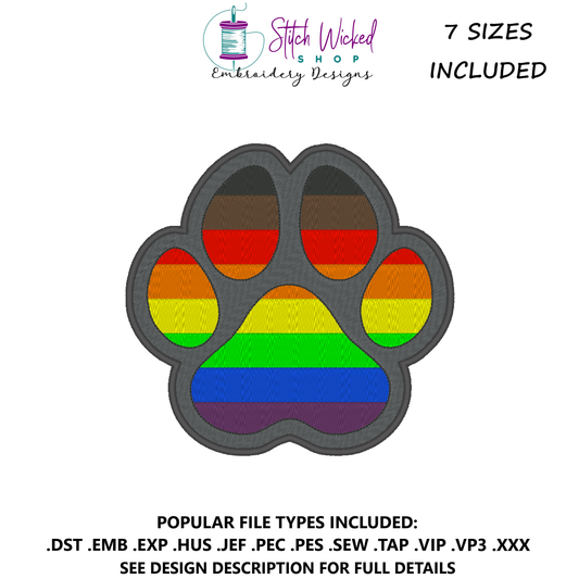 Philadelphia Pride Flag Puppy Dog Paw Print Machine Embroidery Design