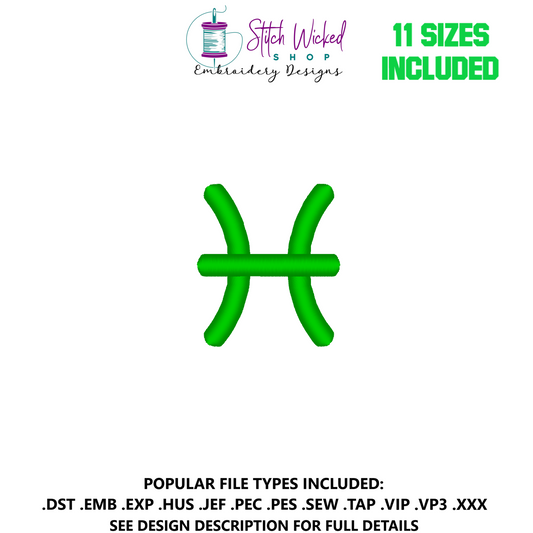 Pisces Mini Satin Stitch Zodiac Symbol Embroidery Design