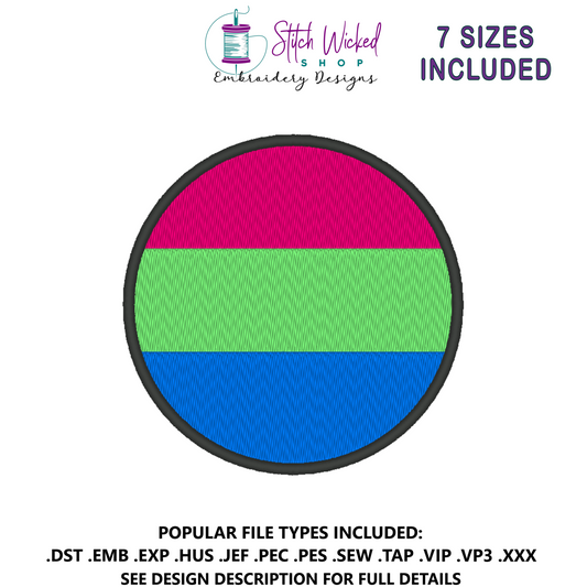 Polysexual Circle Pride Flag Embroidery Design, Circle Pride Flag Patch, 7 Sizes Included