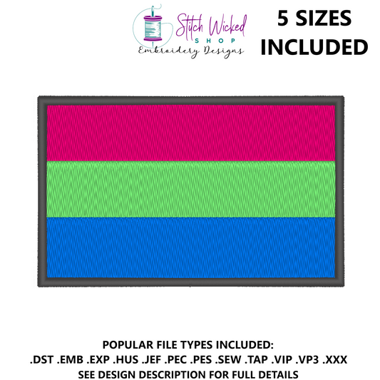 Polysexual Pride Flag Machine Embroidery Design, LGBTQ Pride Flag