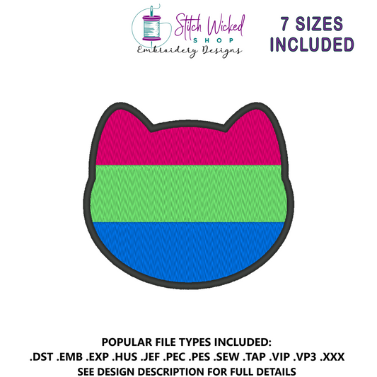 Polysexual Purride Flag Embroidery Design, Cat Pride Flag Patch, 7 Sizes Included