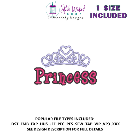Princess Crown Machine Embroidery Design - Stitch Wicked Shop