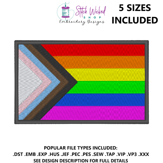 Progress Pride Flag Machine Embroidery Design, LGBTQ Pride Flag