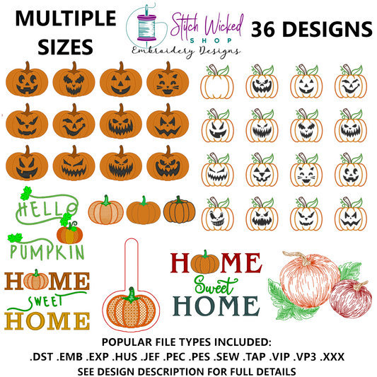 Pumpkin Machine Embroidery Design Bundle