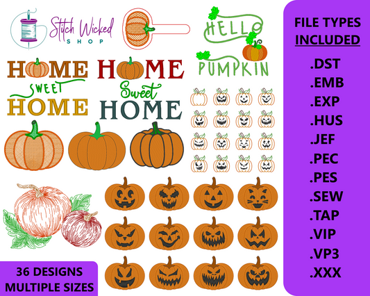 Pumpkin Machine Embroidery Design Bundle