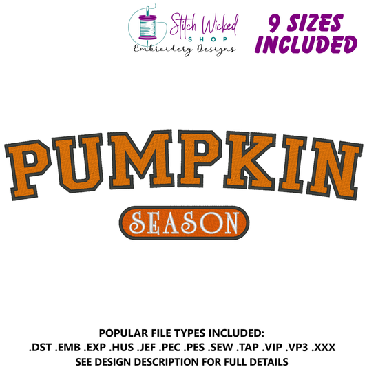 Pumpkin Season Varsity Letter Machine Embroidery Design