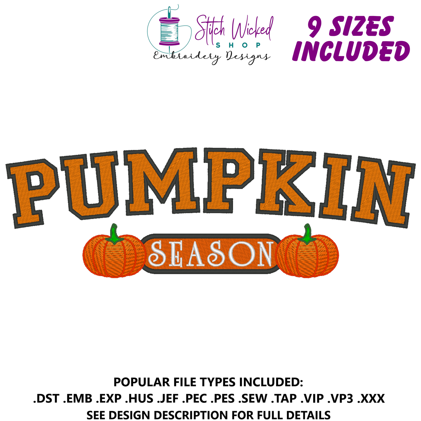 Pumpkin Season Varsity Machine Embroidery Design